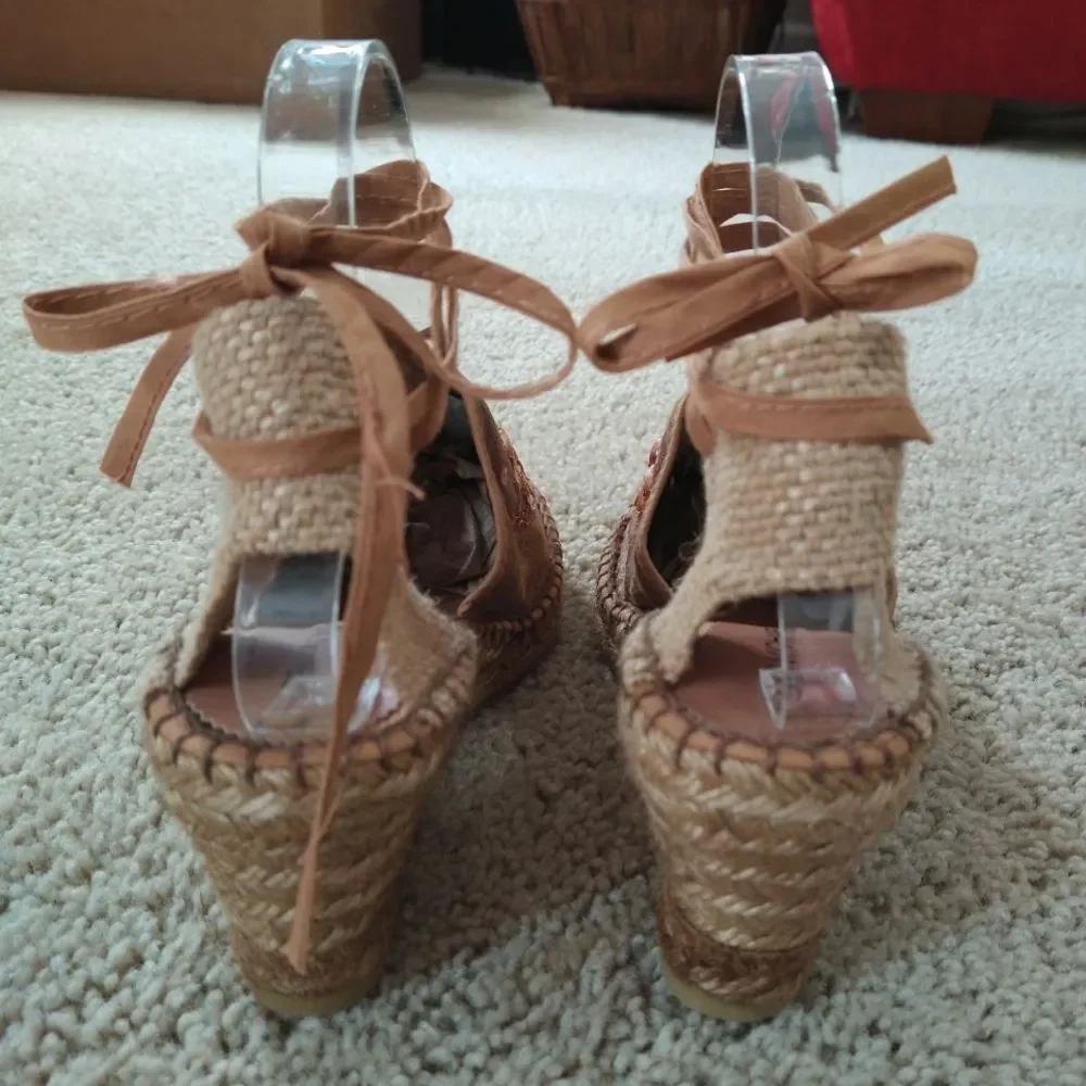 Eric Michael Espadrille Wrap Sandal Boho Ribbon Sequin Size EU 40 9 1/2